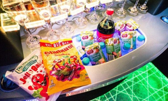 Delicious Food and Refreshing Juices In Party Bus